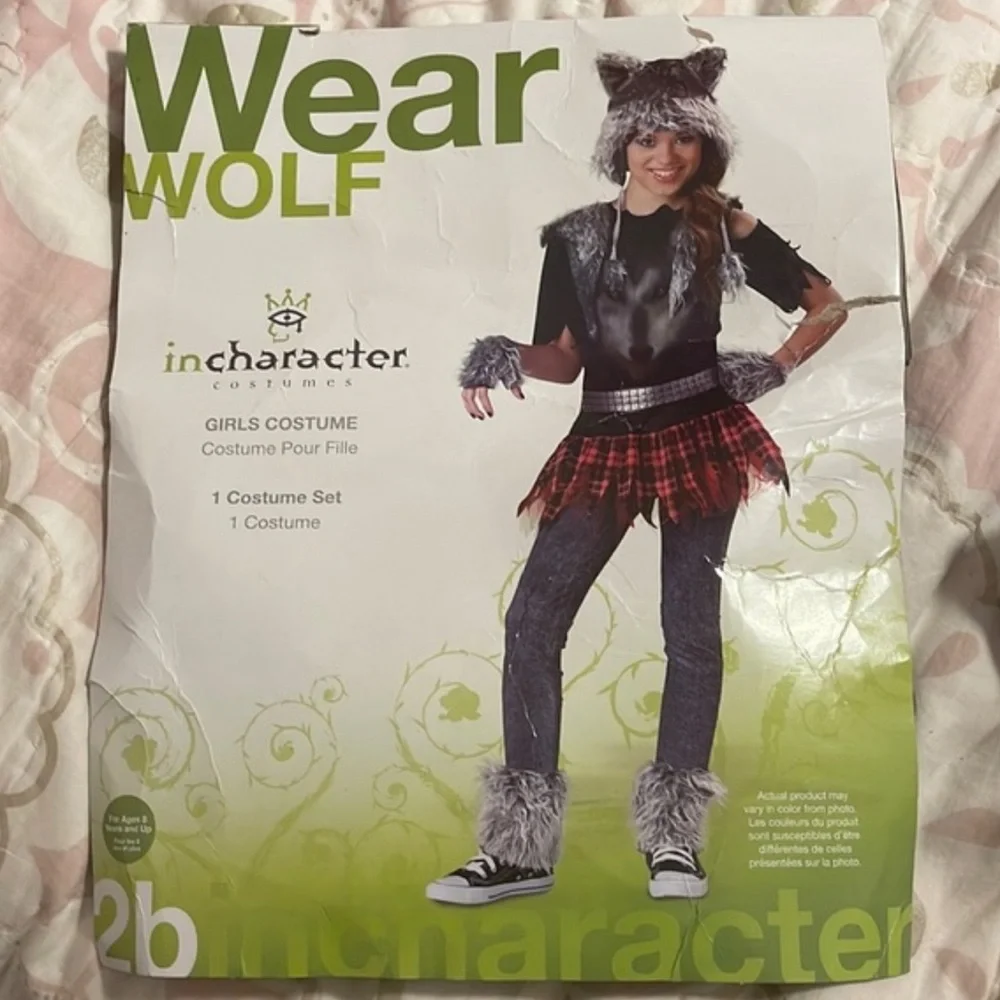 Kids Werewolf Costume with Red Plaid Skirt Size 8